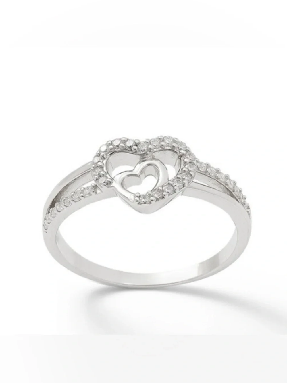 10K White Gold Heart Ring, Size 6.5 - Picture 3 of 12